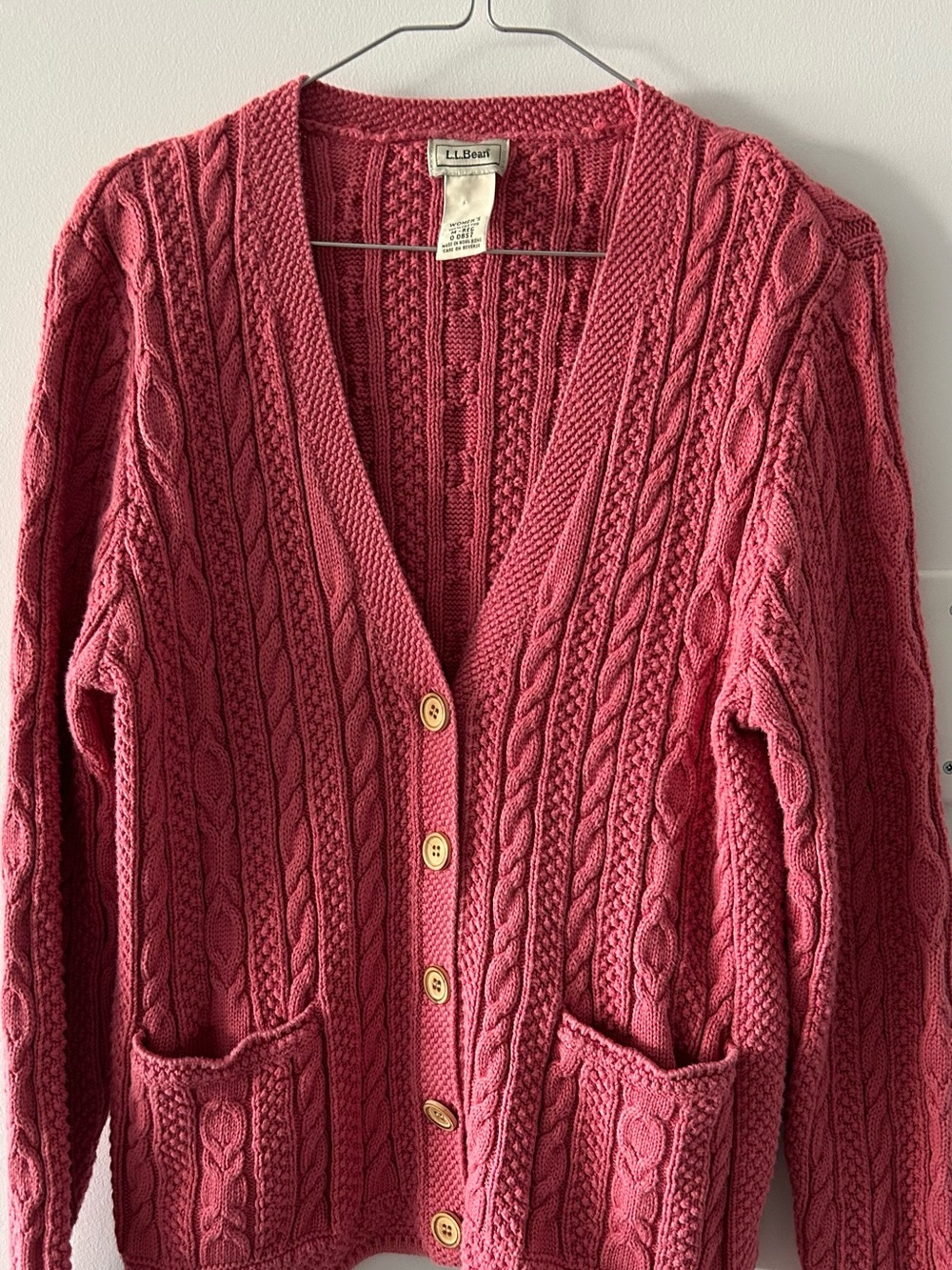 L.L. Bean Cable Knit Cardigan Sweater in Rose - Picture 2 of 4